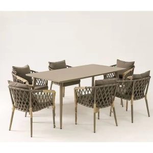 6 Piece Outdoor Patio Dining Furniture Set with Cushioned Chairs