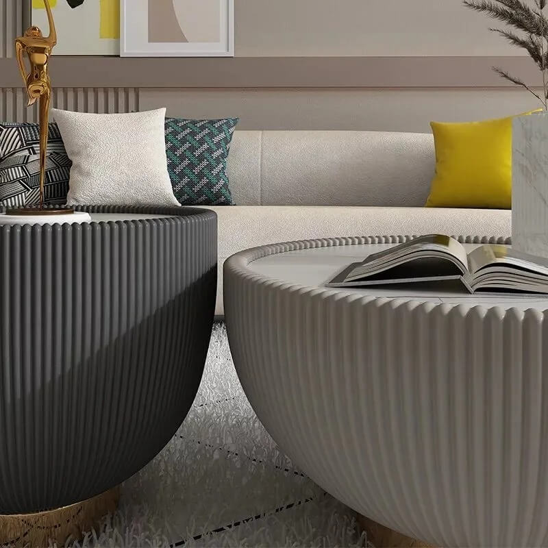 Modern Ribbed Nesting Coffee Table Set - Image 3
