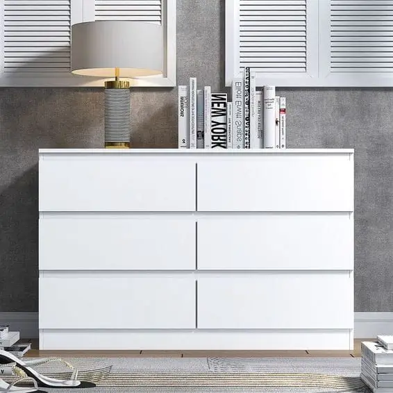 White 6 Drawer Chest of Drawers | Modern Double Dresser for Bedroom - Image 2