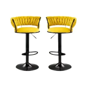 Yellow Velvet Braided Bar Stools Set of 2