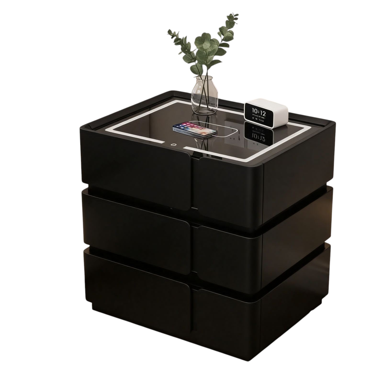 EasyFurn Aura 3-Drawer Nightstand | LED Lighting & Wireless Charging