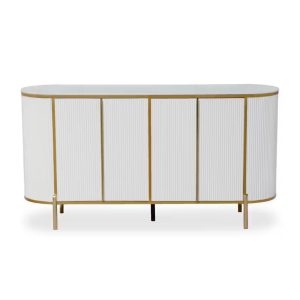 EasyFurn Valencia Fluted Sideboard Cabinet | White & Gold Storage Console