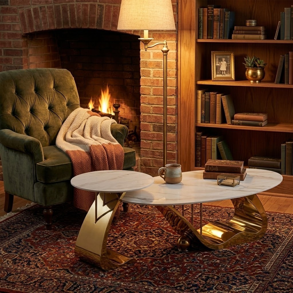 Modern Gold Frame Marble Top Nesting Coffee & Side Table Set - Image 2