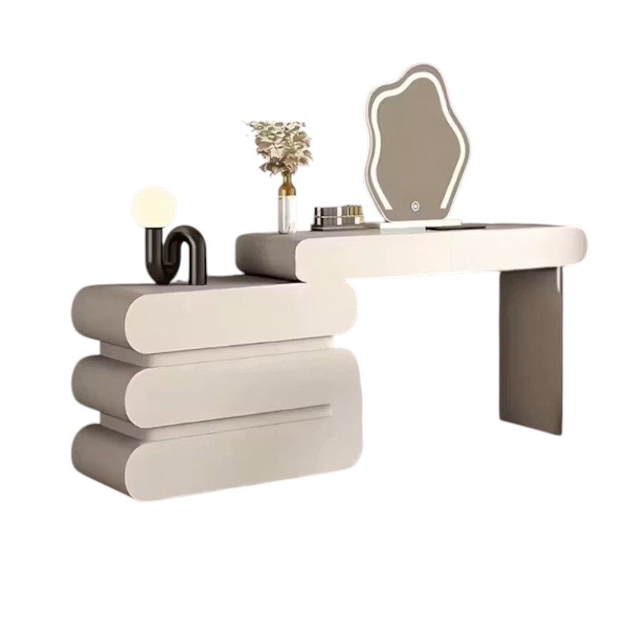 Modern Vanity Table with Drawer Storage & Cloud-Shaped Mirror