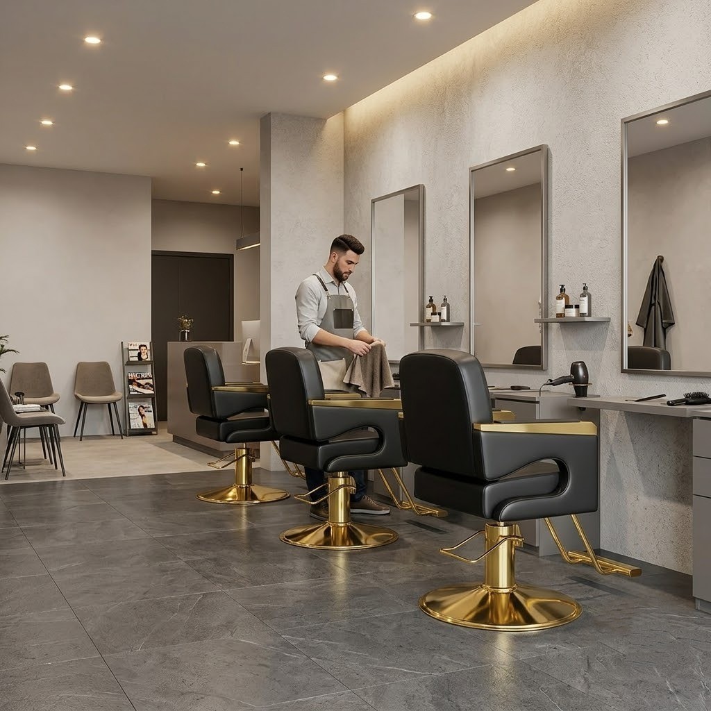 Ergonomic Gold & Black Barber Chair for Barbershops & Salons - Image 3