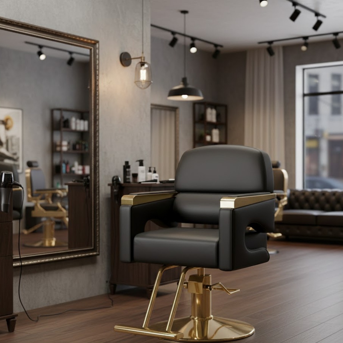 Ergonomic Gold & Black Barber Chair for Barbershops & Salons - Image 2