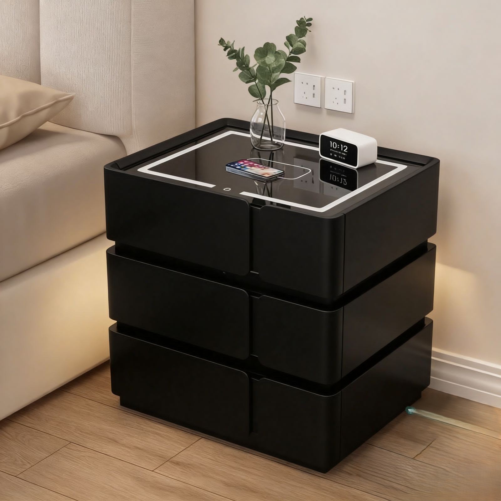 EasyFurn Aura 3-Drawer Nightstand | LED Lighting & Wireless Charging - Image 2